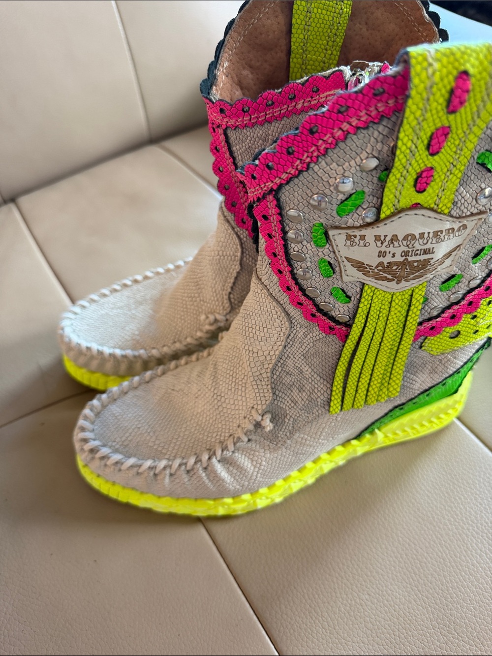 El Vaquero Arya Neon Brush Wedge Moccasin Boots